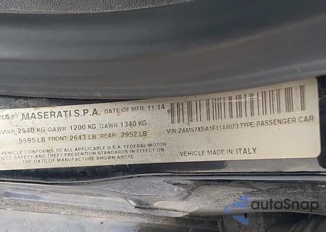 2015 Maserati Ghibli z USA, uszkodzony, nr VIN ZAM57XSA1F1144073